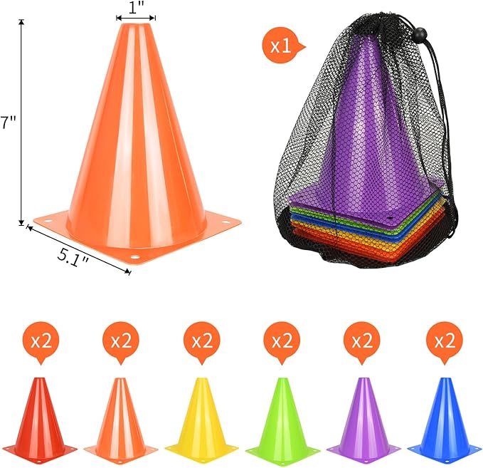 12/24/50pcs Soccer Cones, 7" Soccer Cones, Plastic Traffic Cones, Training Cones for Basketball Football Skating Drills Practice