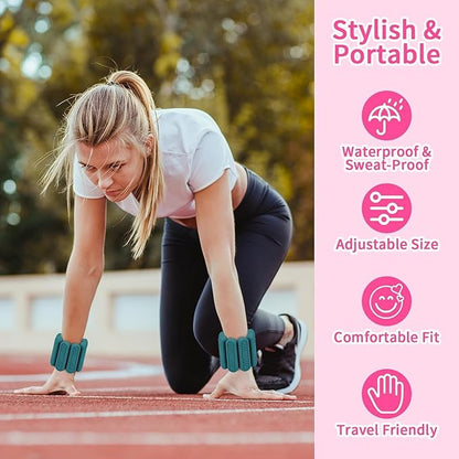 Wrist & Ankle Weights for Women Men, 1lb/2lb/4lb Set of 2 - Adjustable Wearable Weighted Bands, Waterproof Silicone Arm & Leg Weights for Pilates, Yoga, Walking, Dance, Home Workout & Gym
