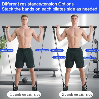 Pilates Bar Kit with Resistance Bands,Pilates Bar with Stackable Bands Workout Equipment for Legs,Hip,Waist and Arm,Exercise Fitness Equipment for Women & Men Home Gym Yoga Pilates