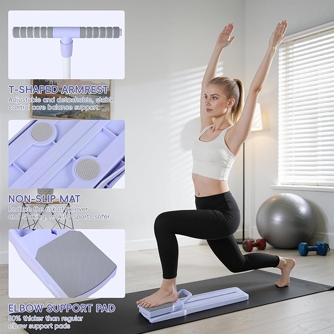 Pilates Board, Pilates Equipment Split Pilate Reformer & Ski Balance Board 5-in-1 Foldable Fitness Sliding Boards with Resistance Bands Multi-Purpose Home Pilate Kit for Full Body Workout