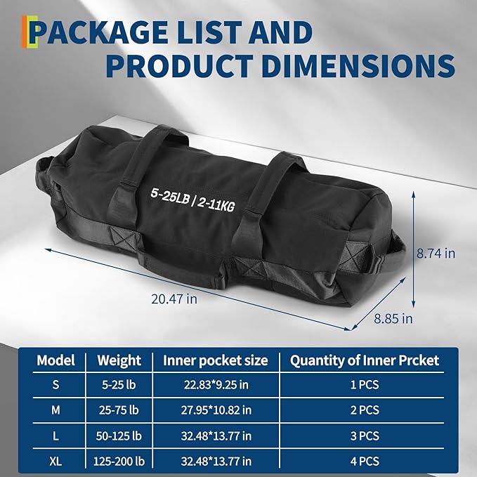 GarveeLife Workout Sandbag Unfilled - 5-200 LBS Heavy Duty Fitness Sandbag for Strength Training, Core & Full-Body Exercises | Adjustable Weight Home Gym