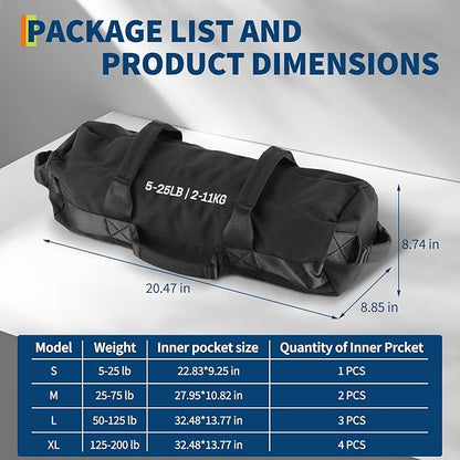 GarveeLife Workout Sandbag Unfilled - 5-200 LBS Heavy Duty Fitness Sandbag for Strength Training, Core & Full-Body Exercises | Adjustable Weight Home Gym