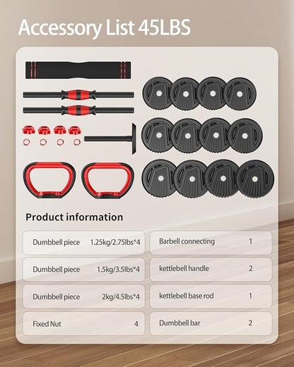 Adjustable Dumbbells, 20/30/45/70/90lbs Free Weight Set with Connector,5 in1 Dumbbells Set Used as Barbell,Kettlebells,Push up Stand,Fitness Exercises for Home Gym Suitable Men/Women