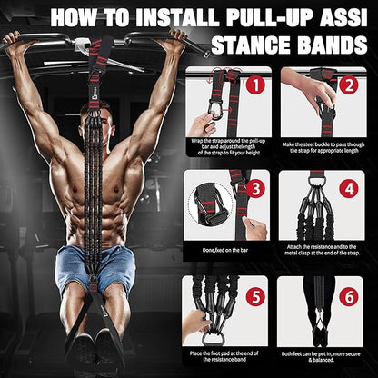 Pull Up Assistance Bands,Up to 300 lbs Assistance,Adjustable Heavy Duty 4 Pull Up Bands with Handle and Door Anchor for Home Gym Fitness Exercise Strength Training Workout Equipment