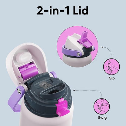 Insulated Water Bottle with Straw - Encool Stainless Steel Water Bottle with Push Button Lid, Leak-Proof & BPA-Free, Keeps Cold for 24 Hours for Sports, Travel, Gym (40 oz, Oyster Pink)