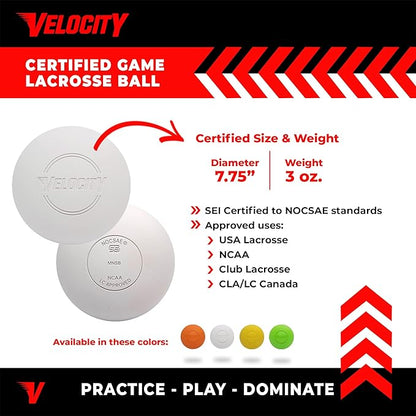 Velocity Lacrosse Balls - 1, 2, 3, 6, 12, 18, 24, 36, 60 and 120 Packs - for Practice, Official NFHS and College Approved Size