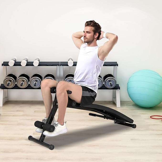 Sit Up Bench, Folding Exercise Bench Ab Workout Equipment, Adjustable Decline Workout Bench for Home Gym