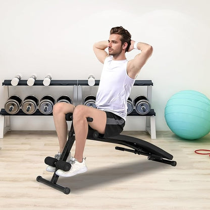 Sit Up Bench, Folding Exercise Bench Ab Workout Equipment, Adjustable Decline Workout Bench for Home Gym