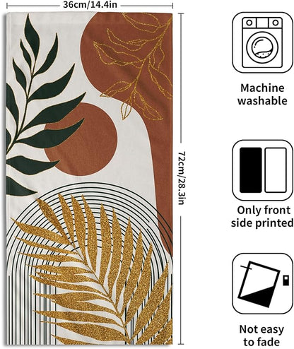 Boho Leaves Kitchen Towels Decorative Set Mid Century Golden Leaf Hand Towels Abstract Modern Sun Minimalist Arch Curve Geometric Boemian Soft Absorbent Drying Tea Towel for Home Yoga Gym Bathroom