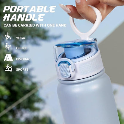 Stainless Steel Water Bottle 600ml（20oz） Insulated Water Bottle, Double Wall Stainless Steel Vacuum Bottle for Sports, Gym or Office (Blue White)