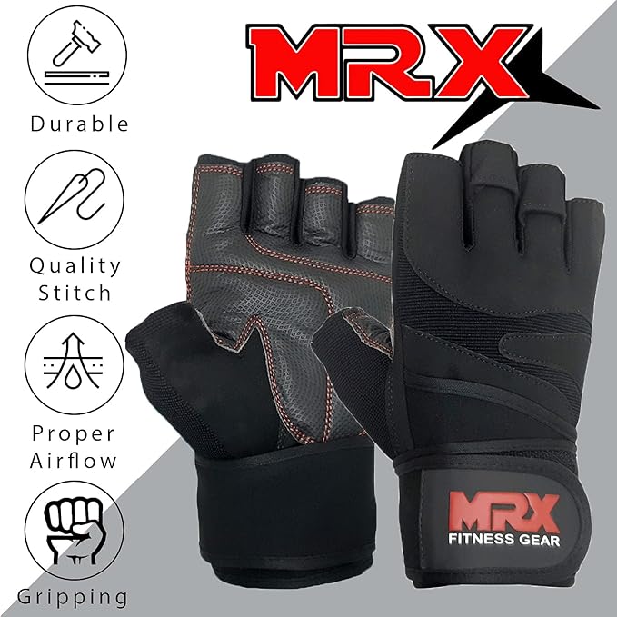 MRX Weightlifting Gloves for Men Workout Gloves Mens Wrist Support Lifting Gloves Male Gym Gloves | Workout Gym Accessories for Men Weight Lifting Fingerless Gym Exercise for Powerlifting