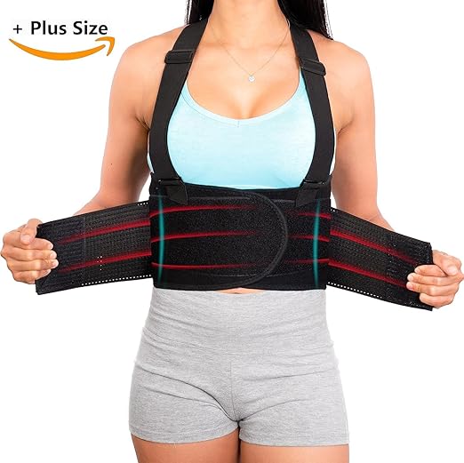 Plus Size Back Brace for Men Lower Back Heavy Lifting with Suspenders, Back Support Belt for Work, Lower Back Brace with Lumbar Support for Back Pain Relief, Construction Warehouse Moving Belt, 5XL