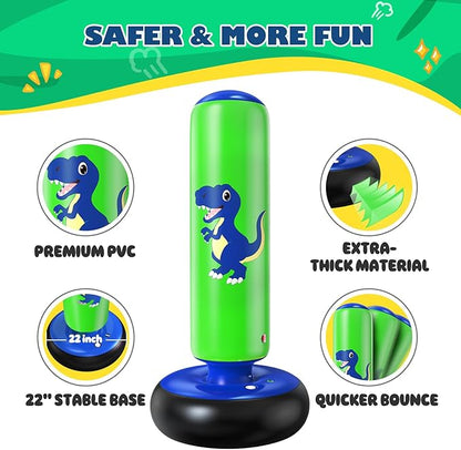 QPAU Inflatable Punching Bag, 48 Inch Stable Inflatable Boxing Bag for 3-6 Kids,Dinosaur Toy & Gifts for Boys and Girls, Kids Boxing Set for Practicing Karate, Taekwondo