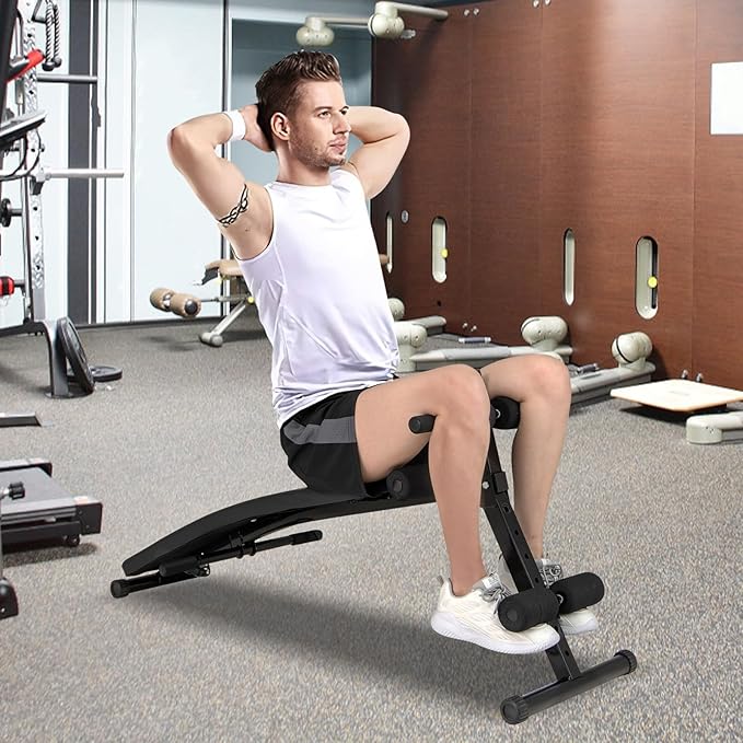 GYMAX Sit Up Bench, Decline Sit up Bench with 5-level Adjustable Height, 300lbs Capacity & Anti-slip Foot Pads, Foldable Ab Bench for Full Body Workout, Incline Slant Bench for Home Gym