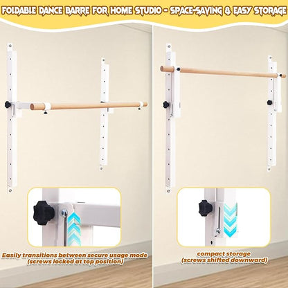 Height Adjustable Ballet Barre Foldable Ballet Bar Dance Training Barre,Wall Mount With Solid Beech Wood Bar,Home Fitness Equipment for Pull Up Stretching Never move or Shake