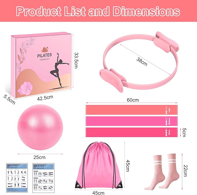 Pilates Kit for Home Workouts Set for Women, Pilates Ring Equipment and Ball Set Home Pilates Workout Kit with 15" Magic Circle Ring and Resistance Bands, A Must-Have for Beginners and Seasoned Yogis