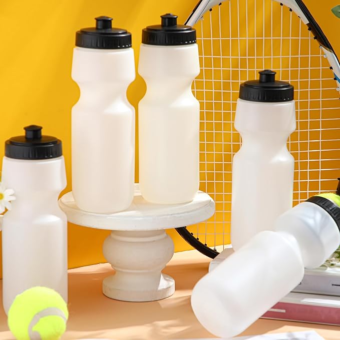 Nitial 24 Pcs Sports Water Bottles Bulk 22 oz Squeeze Reusable Sports Water Bottles Blank Plastic Water Bottles with Pull Top Cap for Adults Sports Fitness Bike, Dishwasher Safe