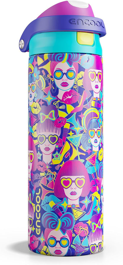 ENCOOL Leakproof Insulated Water Bottle with Straw Dual-Sip Water Bottle Bag-Safe Design for Work, Commute & Gym – Keeps Drinks Cold All Day, 24 oz, Vibe Spice