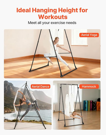 VEVOR Yoga Stand Frame, Max 441-551 lbs Load Swing Stand, Triangular Structure Aerial Rig, Aerial Silk Stands with Yoga Hammock, Standard & Height-Adjustable Version