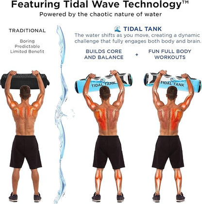 Tidal Tank Tube - The Original Aqua Bag - Water Weight Bag up to 79 lbs - Adjustable Workout Sand Bags Weights Alternative - Portable Sandbag Fitness Equipment Set, Home Exercise Gym - Including App