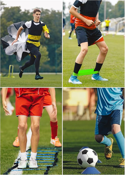 Speed Agility Training Equipment Set - 20ft Agility Ladder, 10 Disc Cones, Resistance Parachute, 5 Resistance Bands & Carry Bag | Football Soccer Basketball Fitness Drills