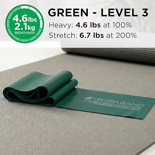 THERABAND Professional Latex Resistance Bands, Individual 6 Ft Elastic Band for Upper & Lower Body Exercise, Physical Therapy, Pilates, At-Home Workouts, 6 Foot, Green, Heavy, Level 4