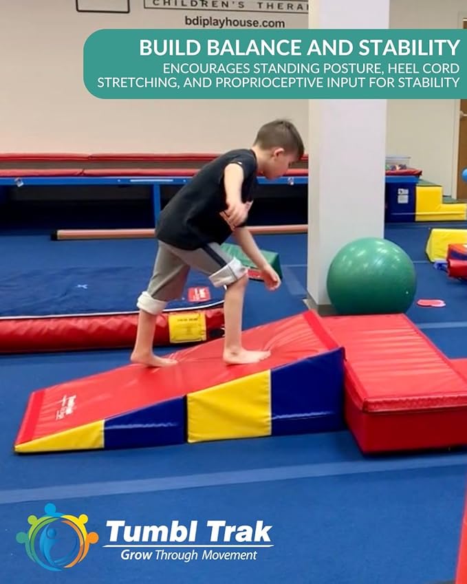 Folding Incline for Pediatric Occupational Therapy - Stimulates Balance, Core Activation, and Proprioceptive Input (Primary Rainbow, 30 in x 68 in x 16 in)