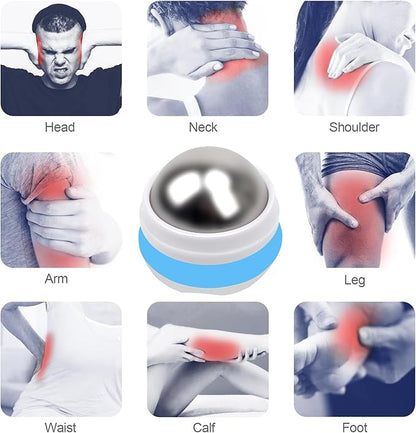Cold Massage Roller Ball, Stainless Steel Massage Ball for Cold & Heat Therapy Relief, Ice Ball Roller for Muscles Deep Tissue, Free Rolling Removable Gel Ball for Pain Relief