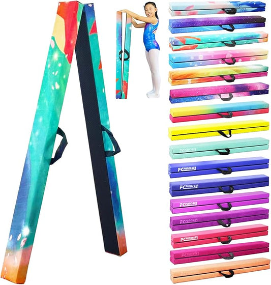8FT Folding Balance Beam -Gymnastics Floor Beam -Gymnastics Equipment for Kids,Wood core- Anti-Slip Bottom and Carrying Bag for Home