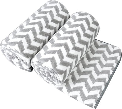 JML Microfiber Bath Towels, Bath Towel 2 Pack(30" x 60"), Oversized, Soft, Super Absorbent and Fast Drying, Multipurpose Use for Sports, Fitness, Yoga, Chevron Grey