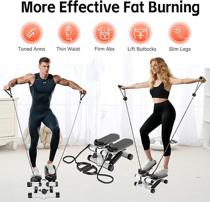 Steppers for Exercise at Home, Mini Stepper with Resistance Bands, Hydraulic Fitness Stepper with LCD Monitor, 360LBS Weight Capacity Portable Stair Stepper for Small Spaces