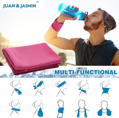 JUAN & JASMIN 2 Pack Cooling Towels (19.5"x15"), Soft Breathable Chilly Towels, Super Absorbent, Ice Wraps, Towels-Ideal for Hiking, Running, Workout, Gym, Dancing, Camping, Fitness (Red)