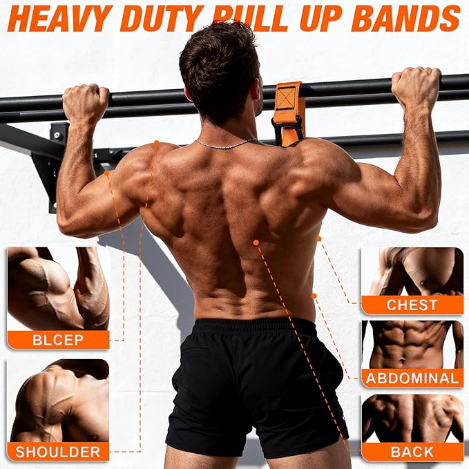 Heavy Duty Pull Up Assistance Bands, Pull Up Assist Band with Dual Foot Rests for Men, Home Gym Strength Training Equipment for Pull Up Bar, Adjustable 4 Resistance Bands for Back Workout