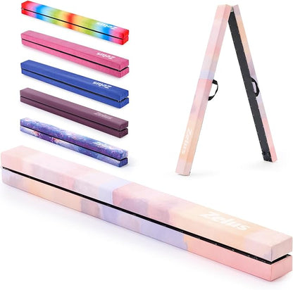 ZELUS 8' Folding Gymnastics Balance Beam, Floor Balance Beam w/Carry Handles Anti-Slip Base for Kids, Beginners & Professional Gymnasts
