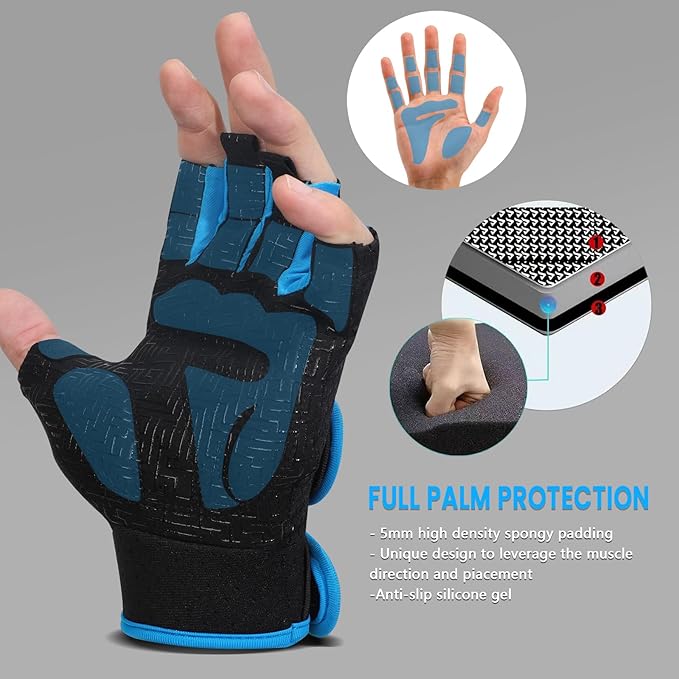 MOREOK Workout Gloves Padded Weight Lifting Gloves for Men/Women, [5MM Gel] Fingerless Grip Gym Gloves Fitness Gloves for Exercise, Weightlifting, Cycling, Pull ups, Rowing, and Climbing