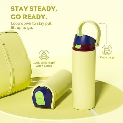 POWCAN 24 oz Insulated Stainless Steel Water Bottle: 2-in-1 Push-Button Spout & Quick-Flip Straw, Leakproof, Cold 24Hrs, Lockable, Fits Car Cup Holder, Ideal for Travel, Sports, Gift (Infinity Beam)