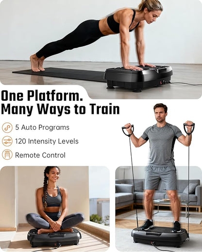 Vibration Plate Exercise Machine for Weight Loss and Lymphatic Drainage - 330lb Vibrating Platform for Home Gym Workout with Speaker, Full Body Shaker Fitness Equipment with 2 Bands for Women and Men