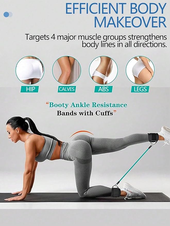 11 Piece Ankle Resistance Bands Set with Cuffs for Women Glute Workout Equipment Butt Lift Leg Training Home Gym Exercise Loops 5 Gradient Levels Booty Builder Kit