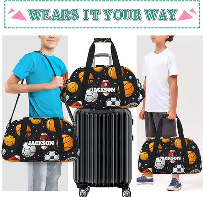 Personalized Ball Gym Duffel Bags for Kids Boys with Custom Name Sport Training Travel Bags for Overnight Weekender
