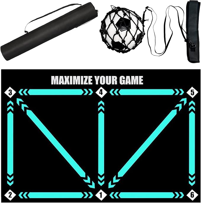 Football Footstep Training Mat, Soccer Training Mat 35 * 24IN, Soccer Skills Training Equipment with Storage Bag and Soccer Return Trainer Net
