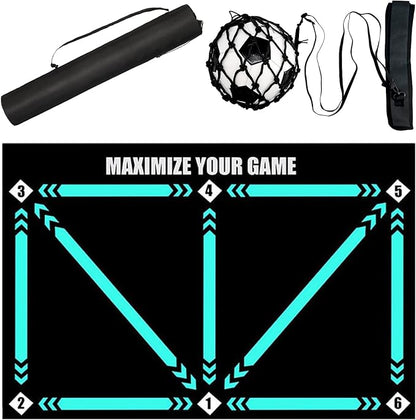 Football Footstep Training Mat, Soccer Training Mat 35 * 24IN, Soccer Skills Training Equipment with Storage Bag and Soccer Return Trainer Net