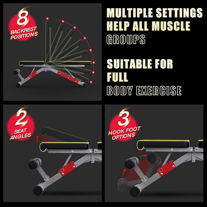Weight Bench, Adjustable Workout Bench Press Set for Home Gym Strength Training, Easy Assembly Foldable Training Lifting Bench for Small Space Apartment Room, Max Load 750