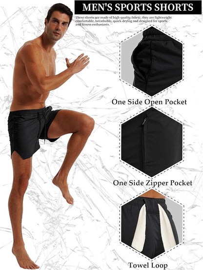 FLYFIREFLY Men's Gym Workout Shorts Quick Dry Lightweight Athletic Shorts Running Bodybuilding Training with Towel Loop