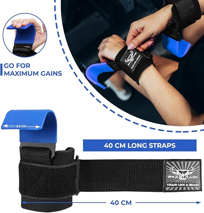 BEAST RAGE Workout Hooks for Men, Durable Coated Grip Gym Straps for Weightlifting Wrist Wraps Training Weight Lifting Strength Fitness Bodybuilding Anti Slip Women Hook Exercise