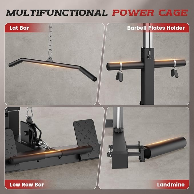 OPPSDECOR Smith Machine Power Rack for Home Gym - All-in-One Power Cage Squat Rack with LAT Pulldown, Cable Machine & Barbell Bar - Multi-Functional Strength Training Equipment