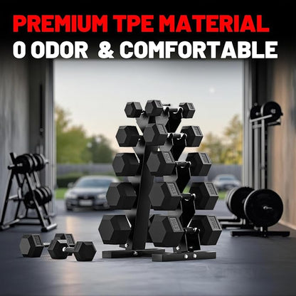PAPABABE Hex Dumbbell Set with Rubber Grip 2.5-125lb, Odorless Rubber Coated Weight Fixed Dumbbells Set of 2, Weights for Women at Home, Hand Weights for Home Gym & Strength Training,Pesas Para Ejercicios