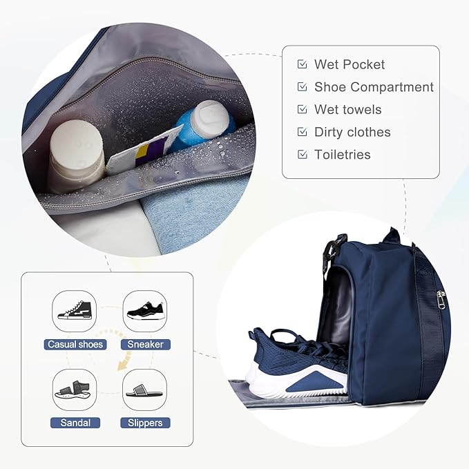Gym Bag for Women with Shoes Compartment,Small Duffel Bag Sport bag with Toiletry Bag Overnight Travel Tote Bags Weekender Carry on Bag Personal Item Bags for Airlines Dark Blue