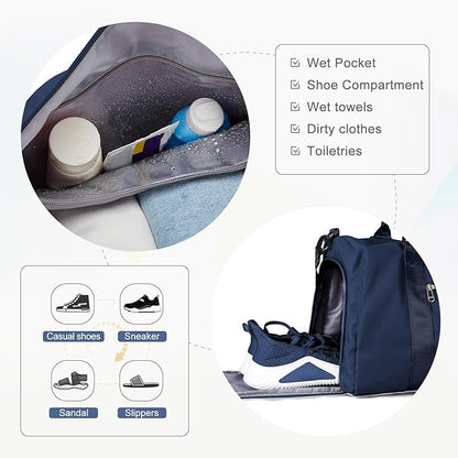 Gym Bag for Women with Shoes Compartment,Small Duffel Bag Sport bag with Toiletry Bag Overnight Travel Tote Bags Weekender Carry on Bag Personal Item Bags for Airlines Dark Blue