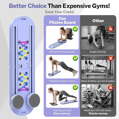 Pilates Board,Foldable Pilates Reformer Equipment with Timer, Multi-Purpose Portable Pilates Reformer Machine Home Pilates Kit for Home Workout,Fitness,Exercise,Abs