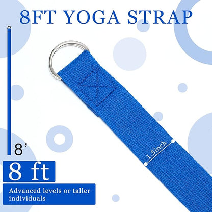 6 Pcs Yoga Strap for Stretching 8 Ft Yoga Exercise Adjustable Straps Bands with Safe Adjustable D Ring Buckle for Pilates Gym Workouts Fitness Improves Sitting Posture